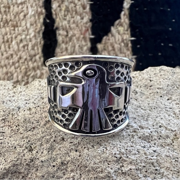 ❤️ Cigar Band Sterling Navajo Southwestern Thunderbird Ring Unisex Sz 10.75 8.4G - Picture 3 of 16